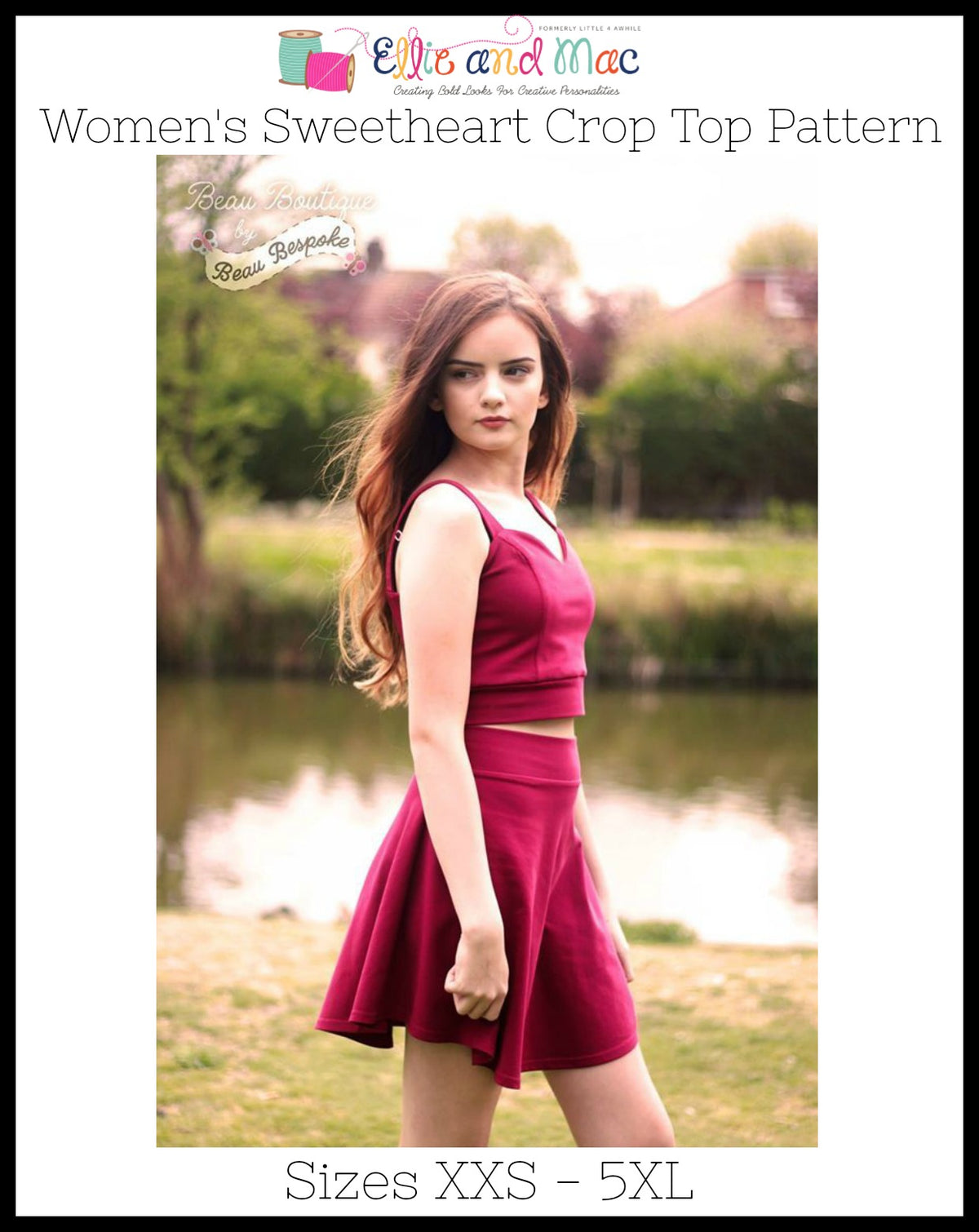 Teen & Women's Sweetheart Crop Top Pattern - Ellie and Mac, Digital (PDF) Sewing Patterns | USA, Canada, UK, Australia