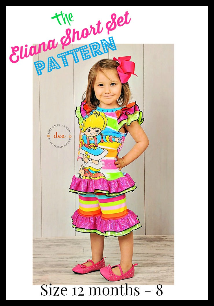 Girls Eliana Ruffled Short Set Pattern - Ellie and Mac, Digital (PDF) Sewing Patterns | USA, Canada, UK, Australia