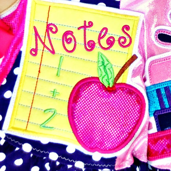 School Note Paper Apple Applique Design - Ellie and Mac, Digital (PDF) Sewing Patterns | USA, Canada, UK, Australia