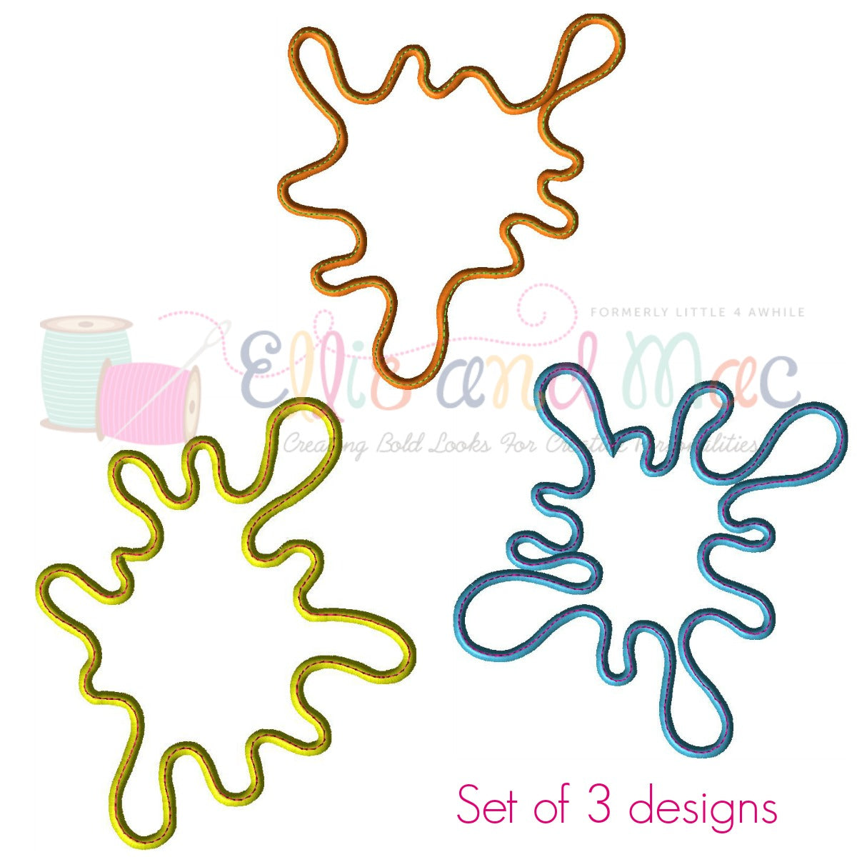 Paint Splatter Set of 3 Applique Designs - Ellie and Mac, Digital (PDF) Sewing Patterns | USA, Canada, UK, Australia