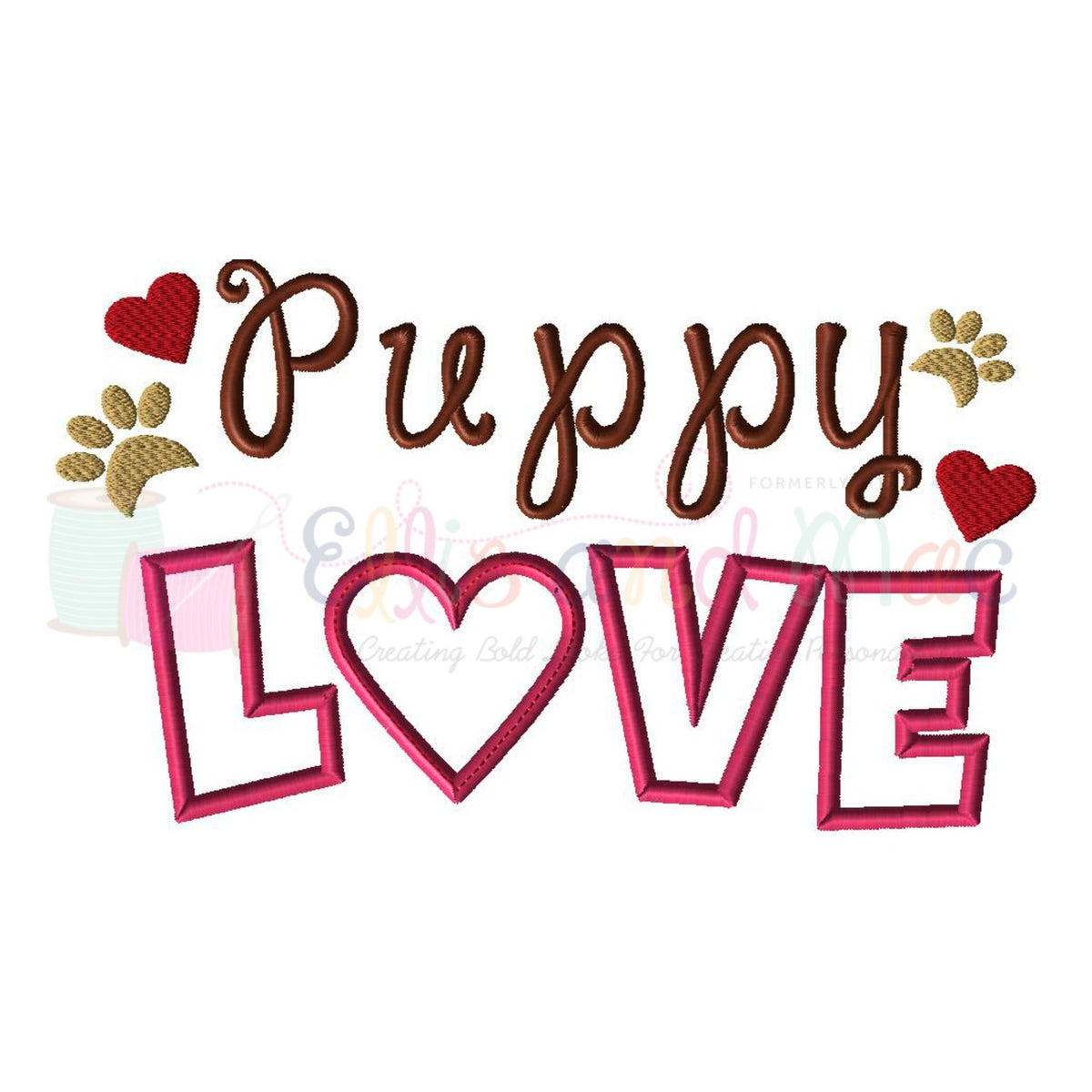 Puppy Love Saying Applique Design - Ellie and Mac, Digital (PDF) Sewing Patterns | USA, Canada, UK, Australia