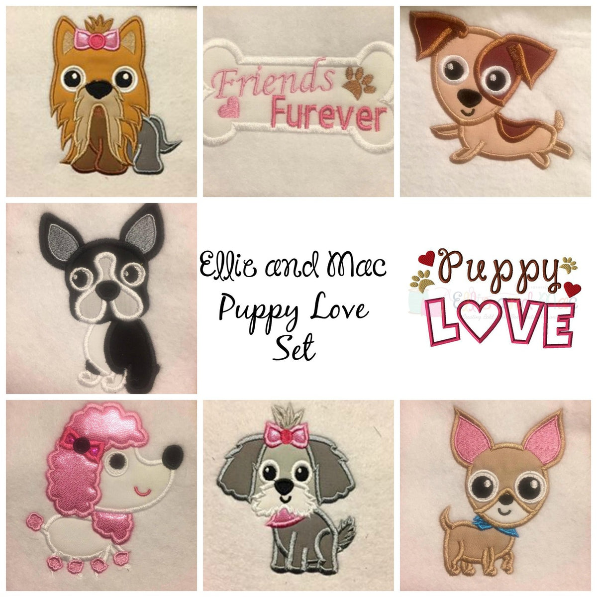 Pampered Dog Applique Design Set - Ellie and Mac, Digital (PDF) Sewing Patterns | USA, Canada, UK, Australia