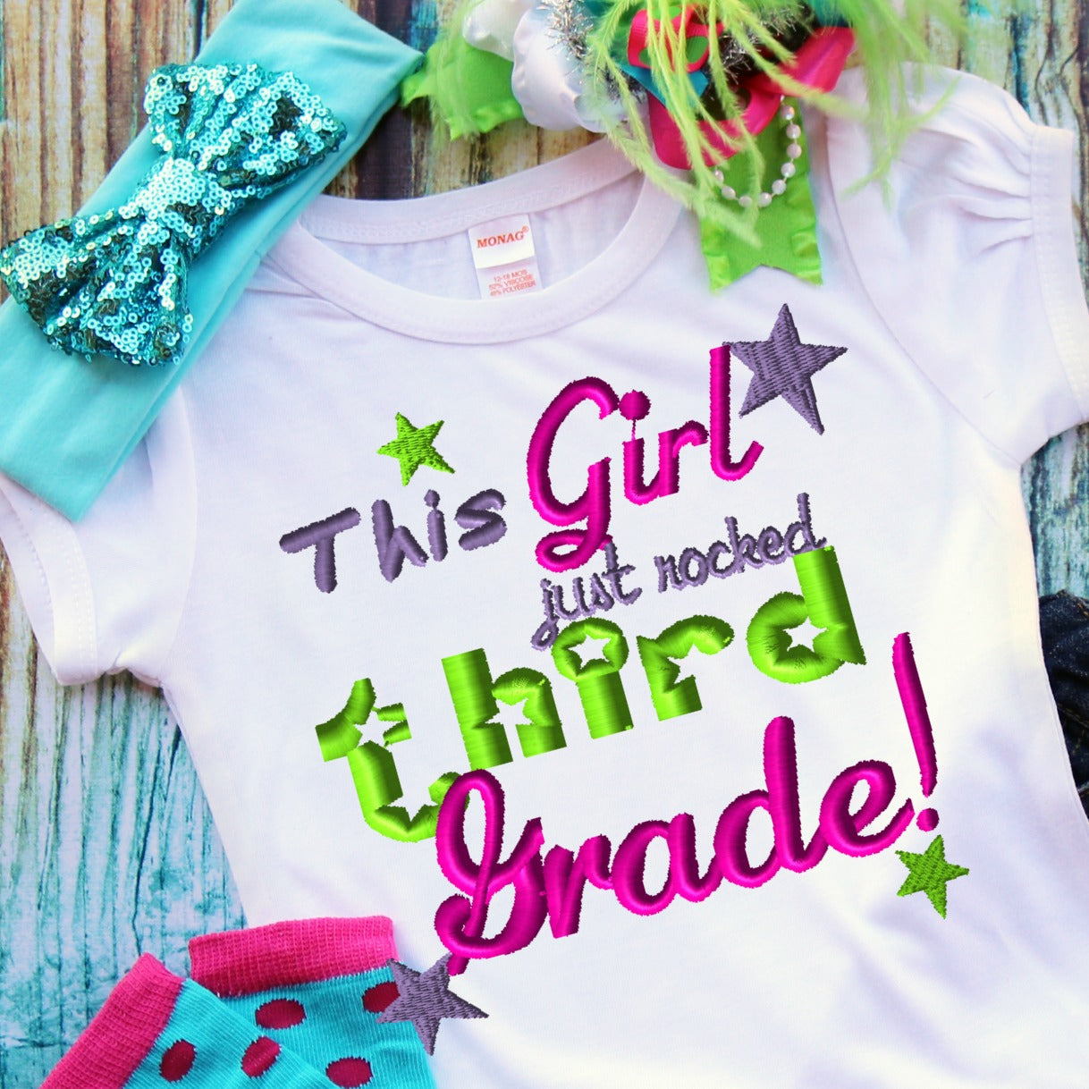 This Girl Just Rocked Third Grade Embroidery Design - Ellie and Mac, Digital (PDF) Sewing Patterns | USA, Canada, UK, Australia