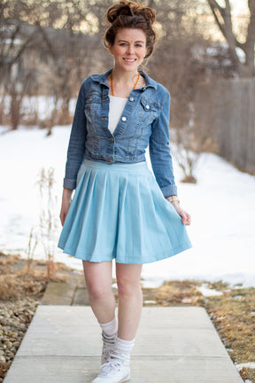 High waisted pleated skirt on sale jacket