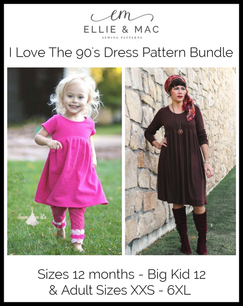 Kids & Adult '90s Dress Sewing Pattern Bundle Pack