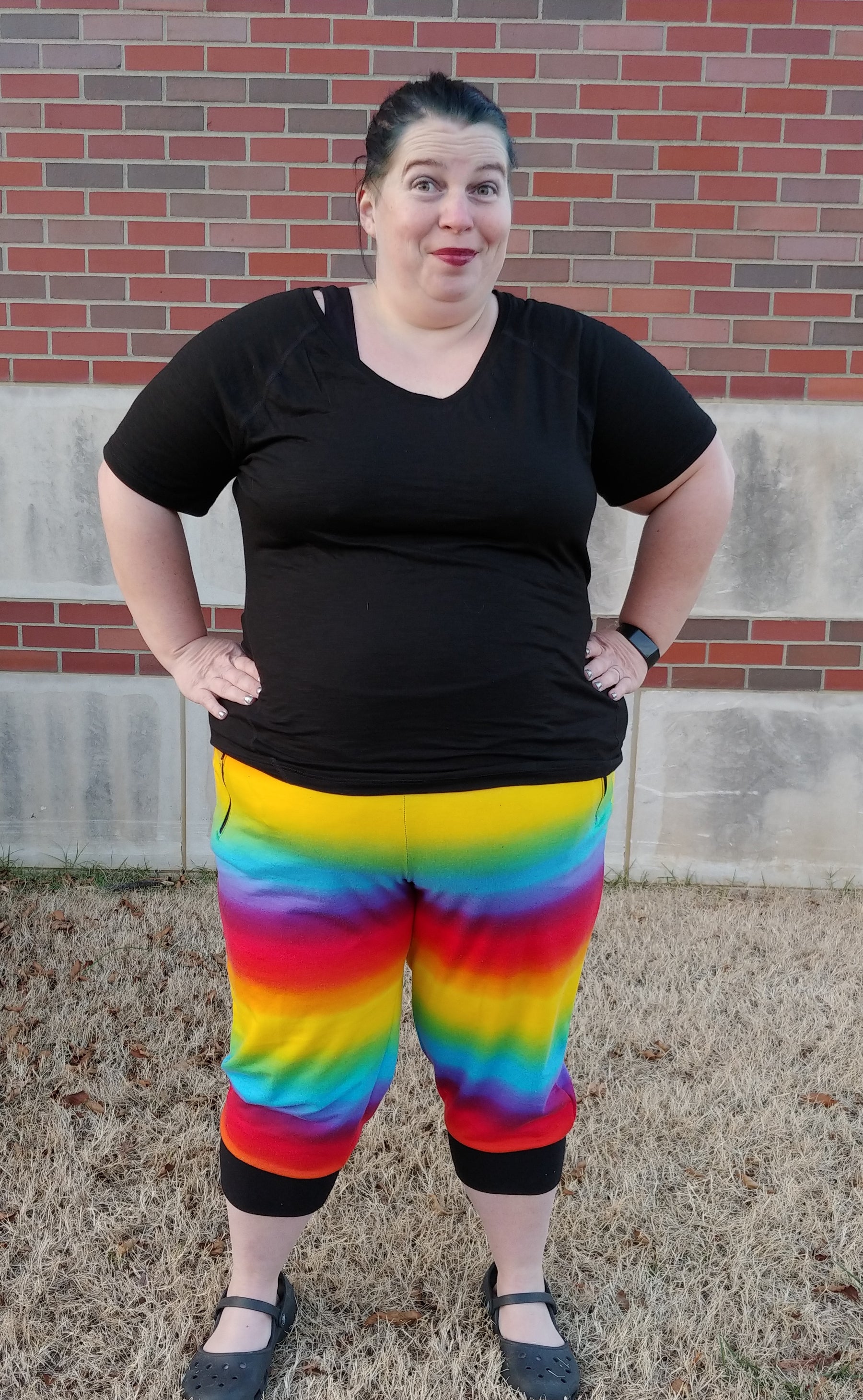 Multi-Colored 90's Vibe Knit Leggings with Striped Waistband