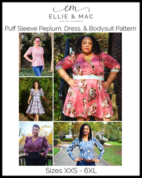 Puff Sleeve Peplum, Dress, & Bodysuit Pattern