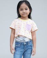 Oversized kids tee by Ellie and Mac in crop short sleeve version with pocket.