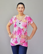 Ellie and Mac Twist It Up Top Sewing pattern for knit fabrics. A0, A4, Letter, Projector files. Sew along video tutorial, color step by step instructions, and pattern hack quides.