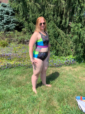 Colorblock Zip Swimsuit Mix & Match Pattern