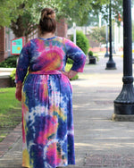 Tres belle wrap dress sewing pattern. 3/4 sleeves and maxi dress length. Stretch fabric sewing pattern.