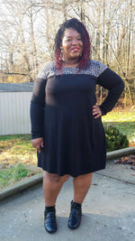 Easy womans knit casual dress sewing pattern - woman modeling a colorblock dress with long sleeves - Trendy fall dress - Digital sewing pattern by Ellie and Mac - xxs - 5xl inclusive sizing