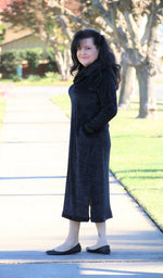 Women's Hipster Dress Pattern made using black velvet stretch fabric - Ellie and Mac, Digital (PDF) Sewing Patterns | USA, Canada, UK, Australia