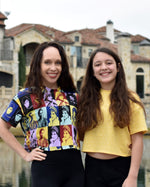 Cute stylish cropped tees on mother and daughter