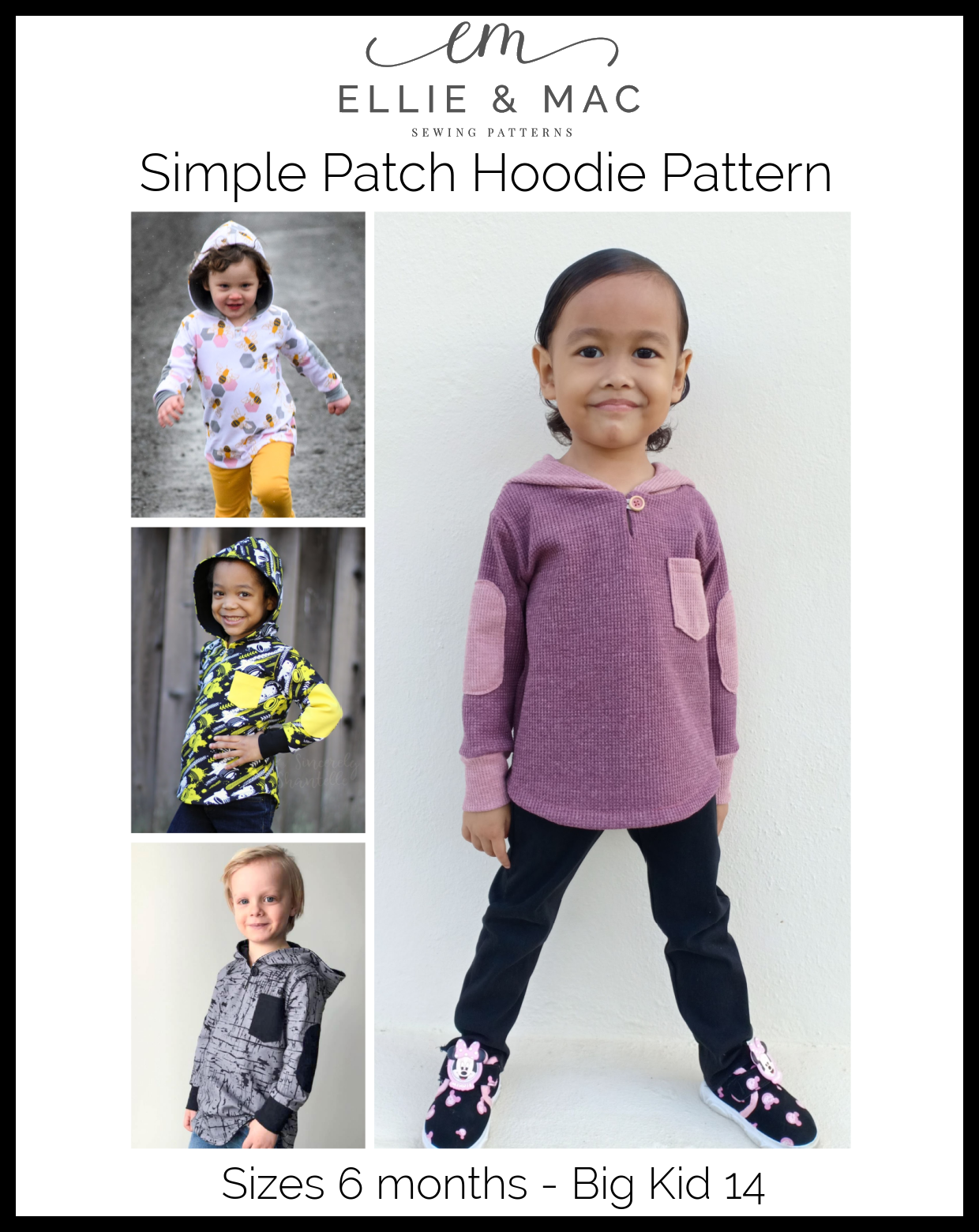 Hoodie Sewing Pattern Digital PDF Sewing Pattern Adult Sizes XXS 6XL Ellie  and Mac Be Creative Instant Download Easy Sewing 
