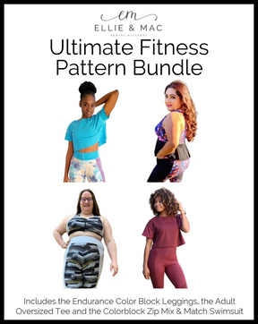 The Ultimate Fitness Pattern Bundle includes 3 pdf sewing patterns