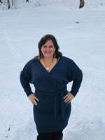 Waist and hip wrap detail on women’s crossover dress pattern