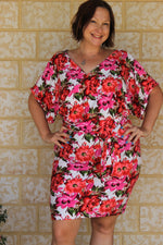 Women’s dolman sleeve wrap top and dress pattern for woven or knit fabrics